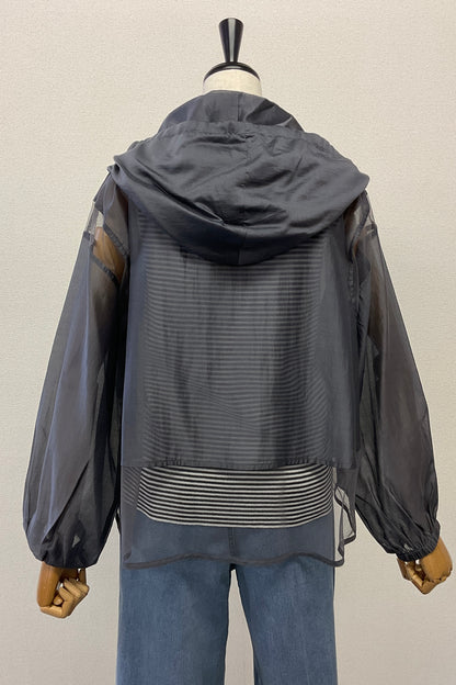 <セット割>シアージップパーカー(チャコール) ×ニットタンク(ボーダー)