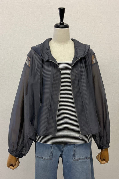 <セット割>シアージップパーカー(チャコール) ×ニットタンク(ボーダー)