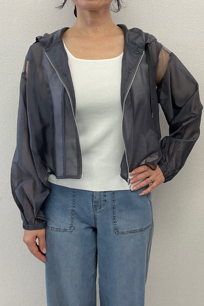 <セット割>シアージップパーカー(チャコール) ×ニットタンク(無地)