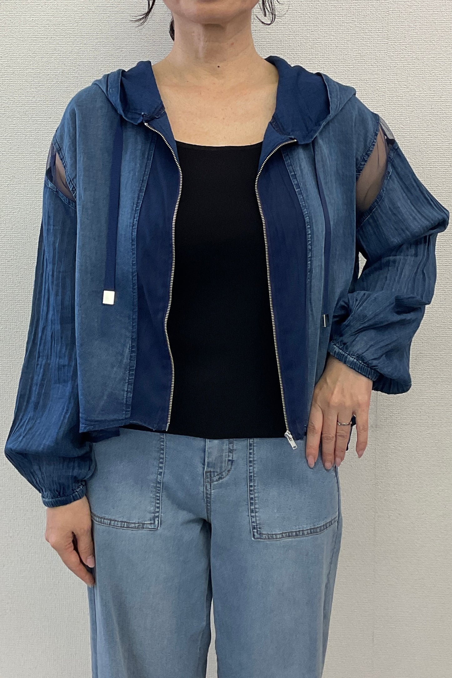 <セット割>シアーデニムパーカー(ブルー) ×ニットタンク(無地)