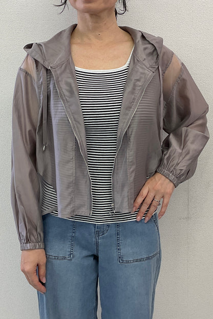 <セット割>シアージップパーカー(モカ) ×ニットタンク(ボーダー)