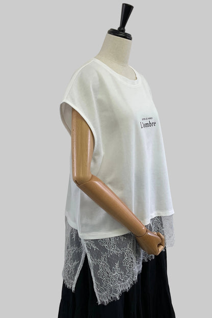 レースへムロゴTシャツ