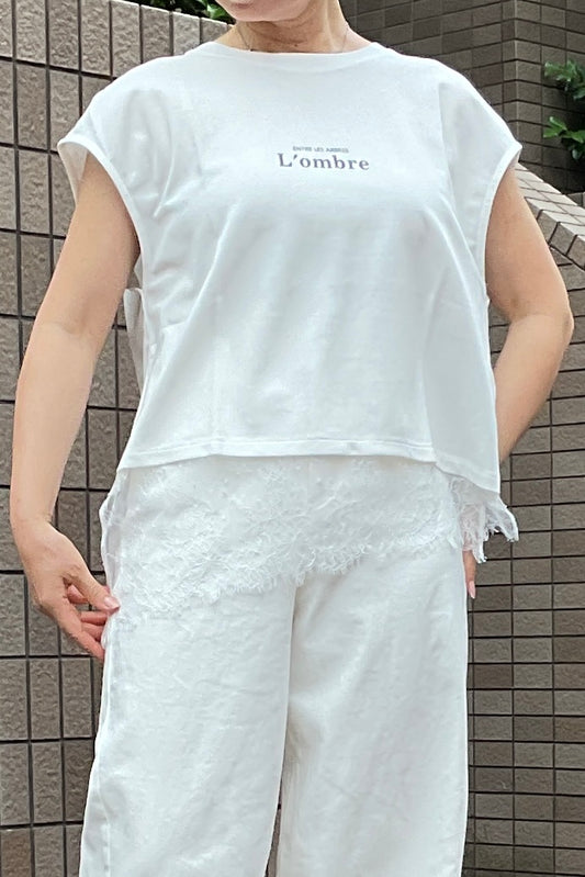 レースへムロゴTシャツ