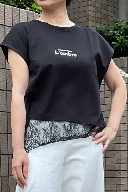 レースへムロゴTシャツ