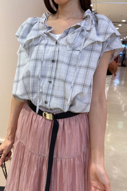 〈10%OFF〉チェックフリルカラーBL