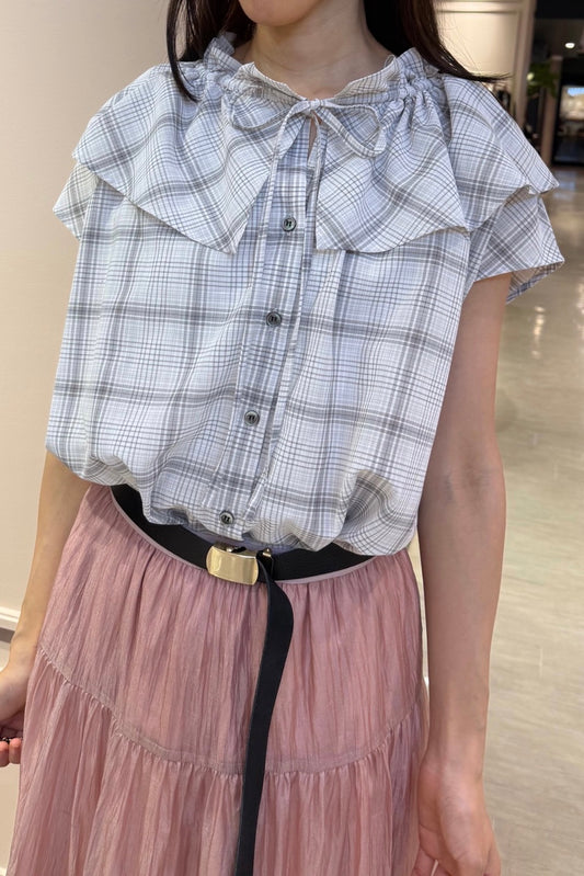 〈10%OFF〉チェックフリルカラーBL