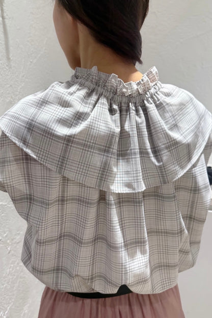〈10%OFF〉チェックフリルカラーBL