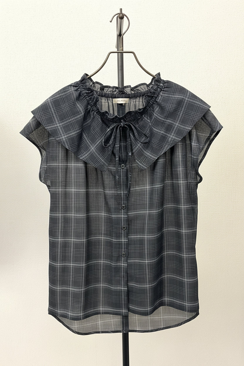 〈10%OFF〉チェックフリルカラーBL