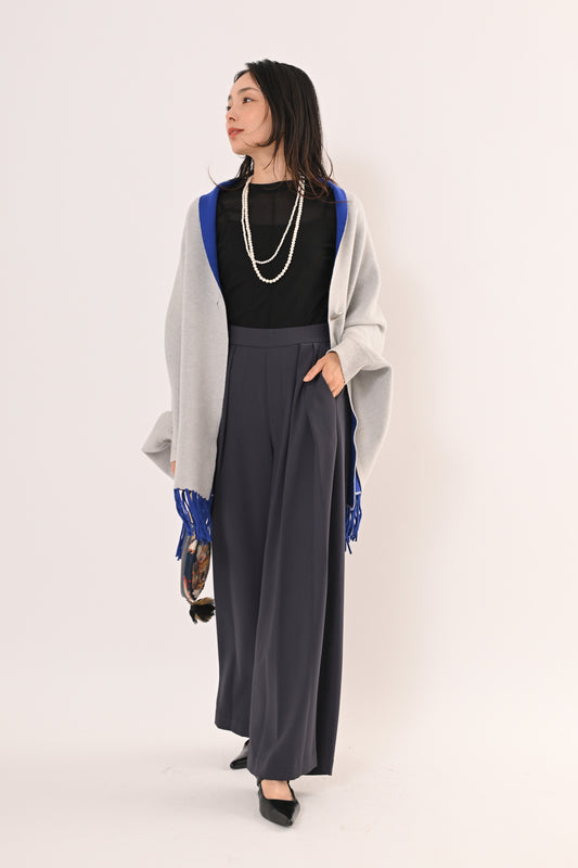 【予約］ケープカーデ（グレー×ブルー）