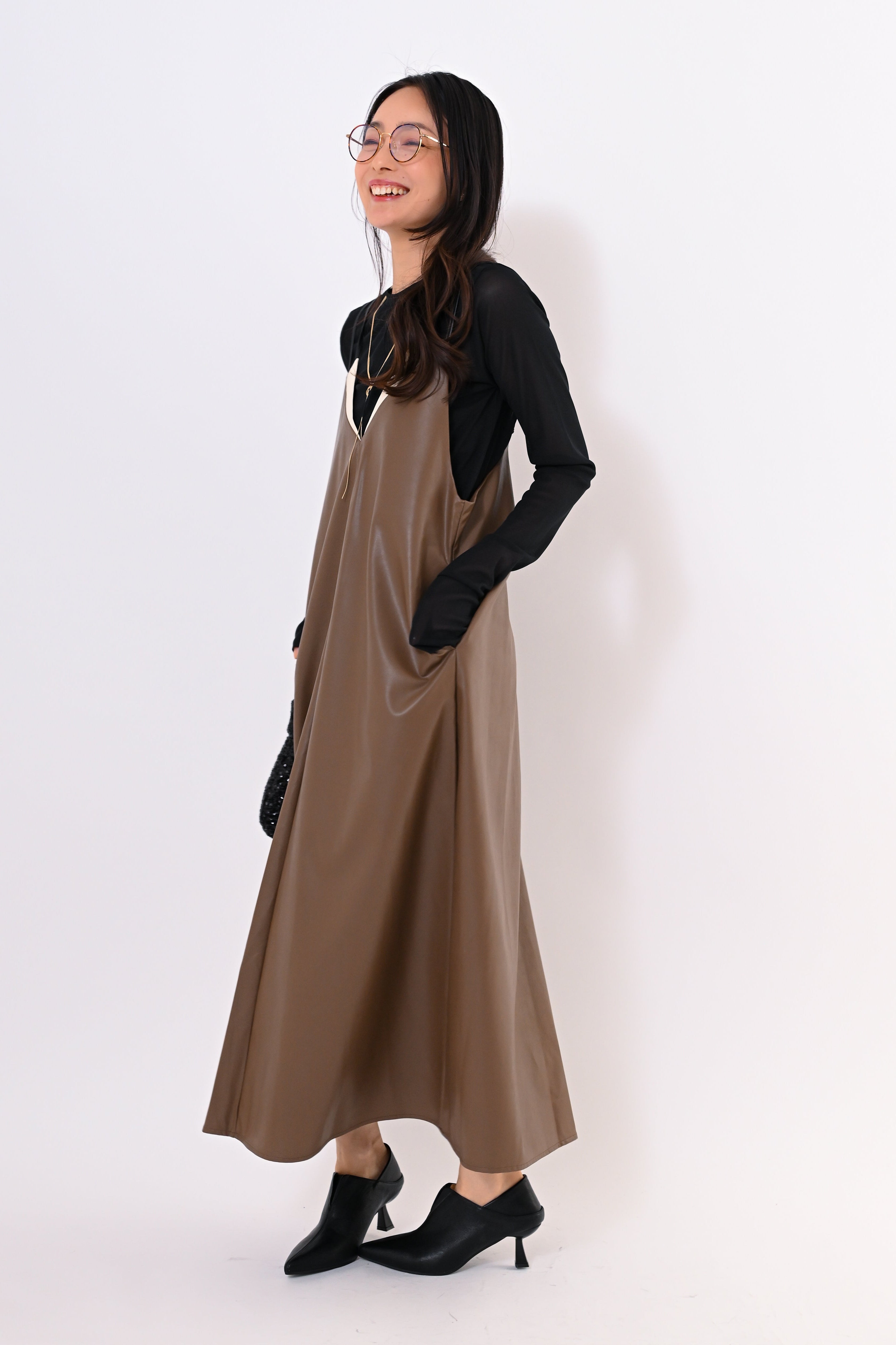 FETICO フェイクレザーキャミワンピース フェイクレザーキャミワンピース｜トップス・ニット／セーター