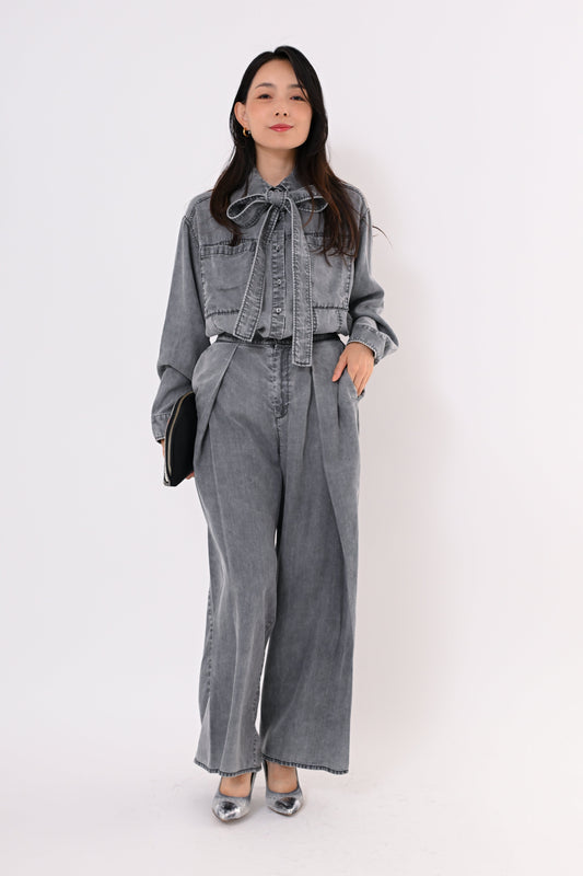 ［ＮＥＷ］テンセルデニムワイドタックパンツ
