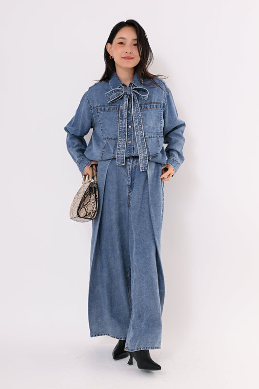 ［ＮＥＷ］テンセルデニムワイドタックパンツ
