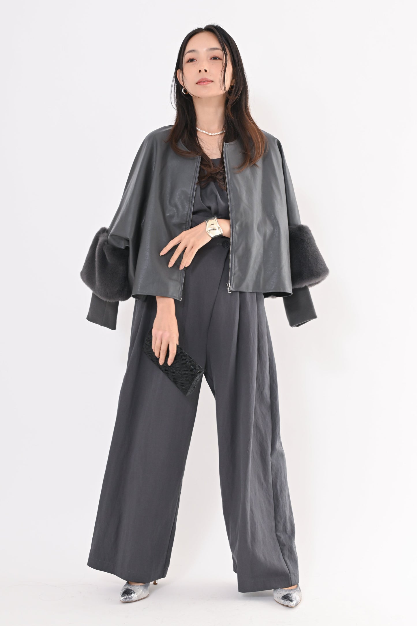 ［ＮＥＷ］フェイクレザーファースリーブジャケット