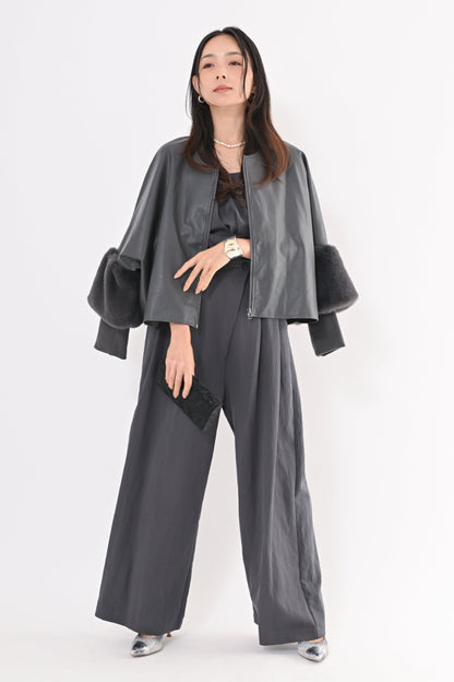 ［ＮＥＷ］フェイクレザーファースリーブジャケット
