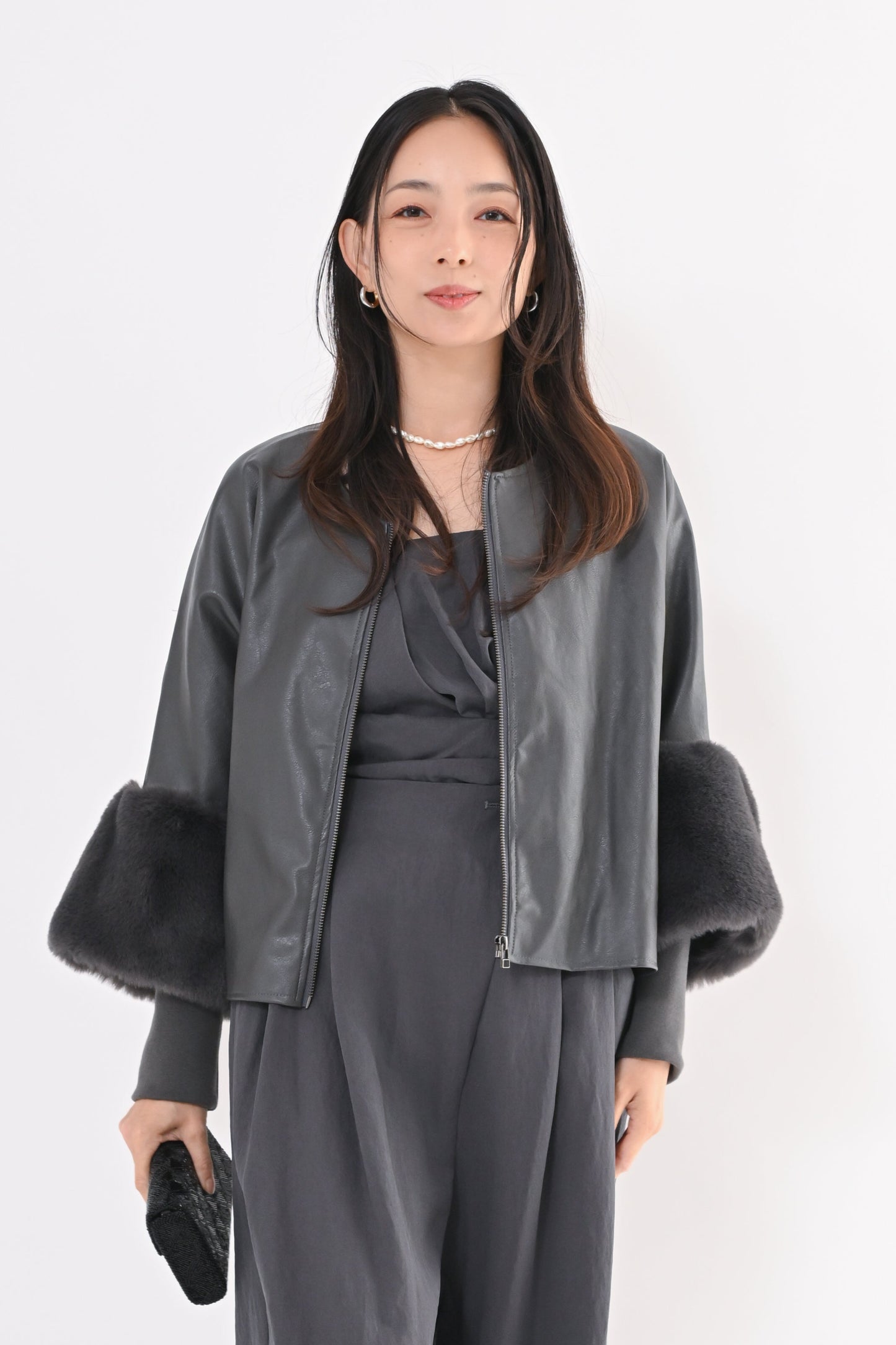 ［ＮＥＷ］フェイクレザーファースリーブジャケット