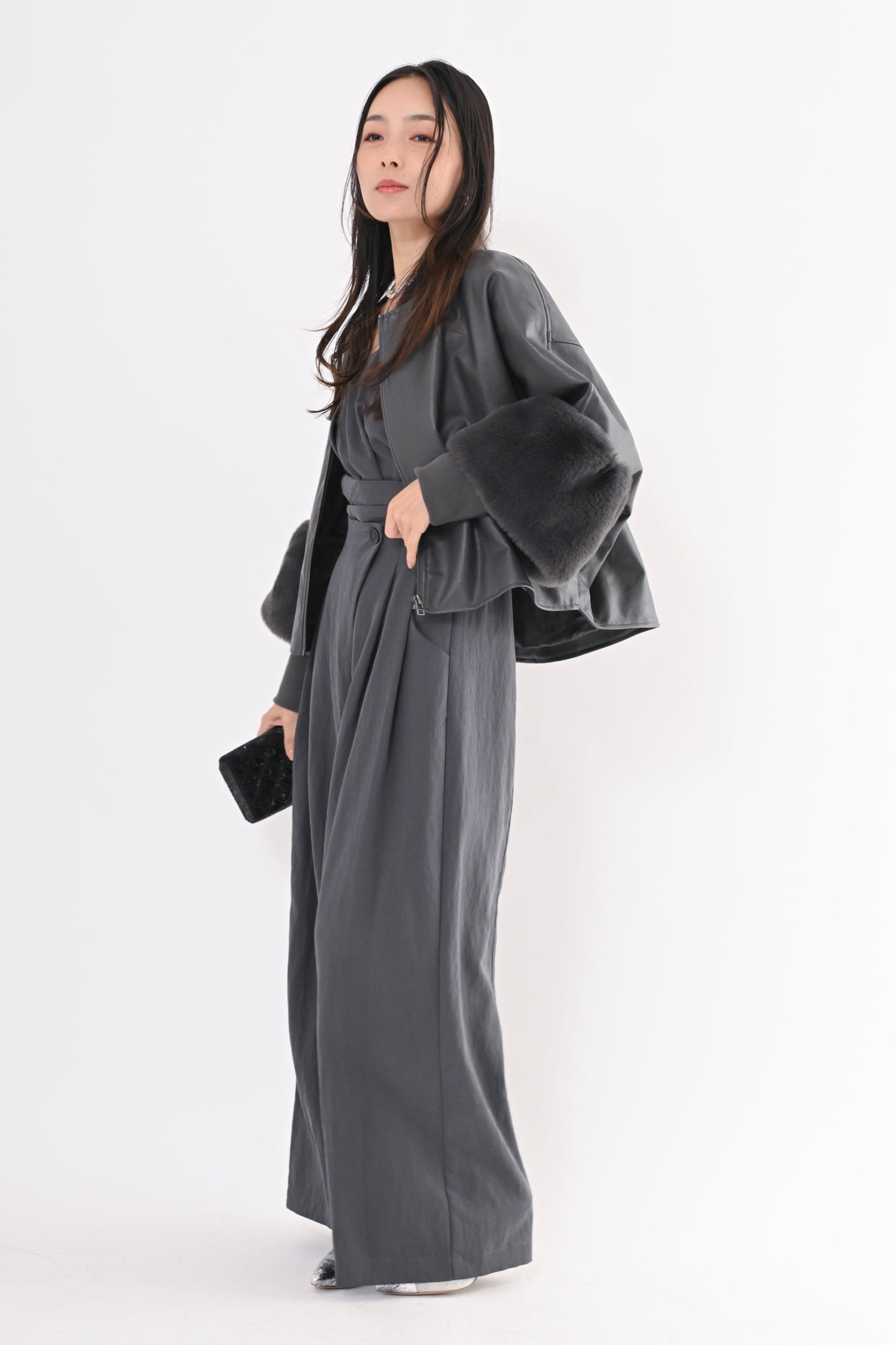 ［ＮＥＷ］フェイクレザーファースリーブジャケット