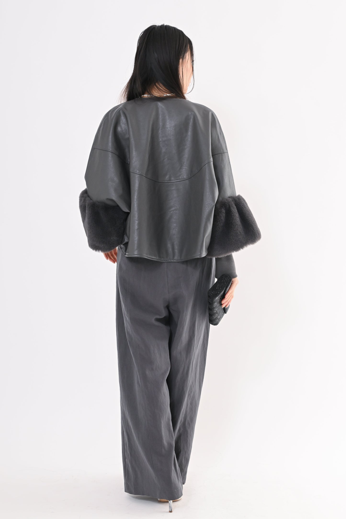 ［ＮＥＷ］フェイクレザーファースリーブジャケット