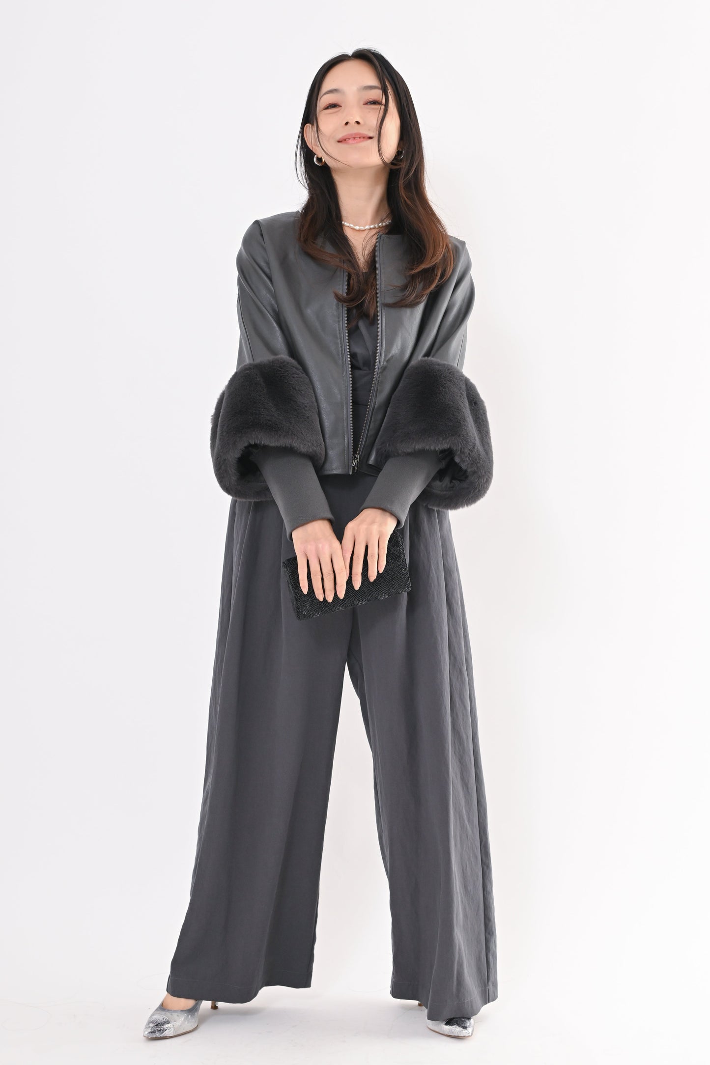 ［ＮＥＷ］フェイクレザーファースリーブジャケット