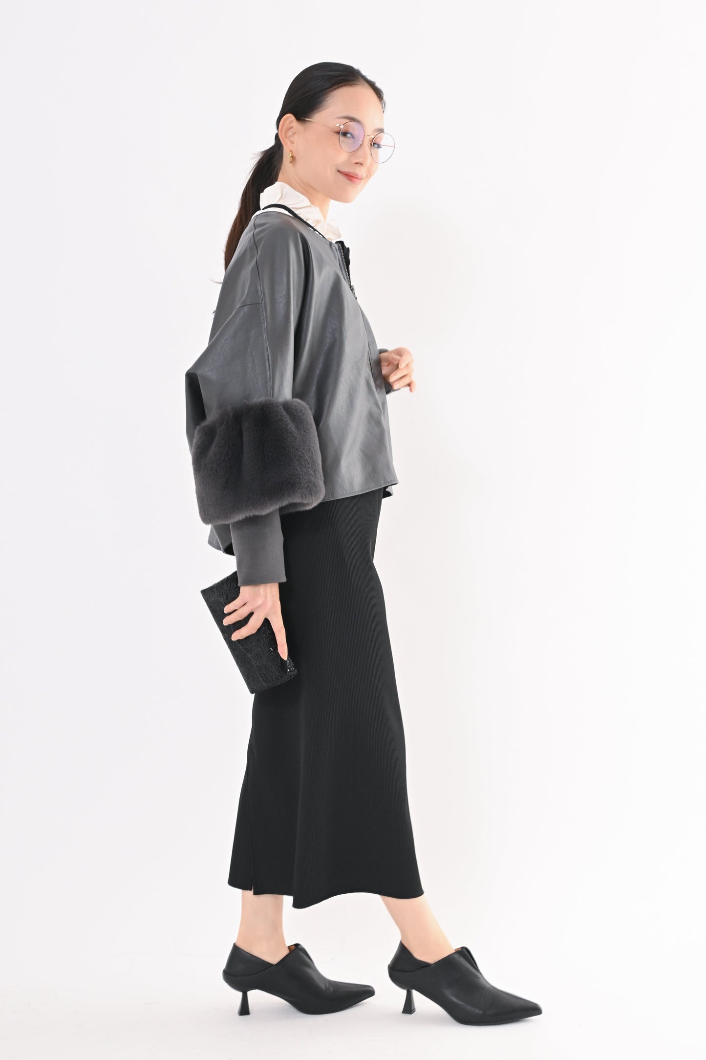 ［ＮＥＷ］フェイクレザーファースリーブジャケット