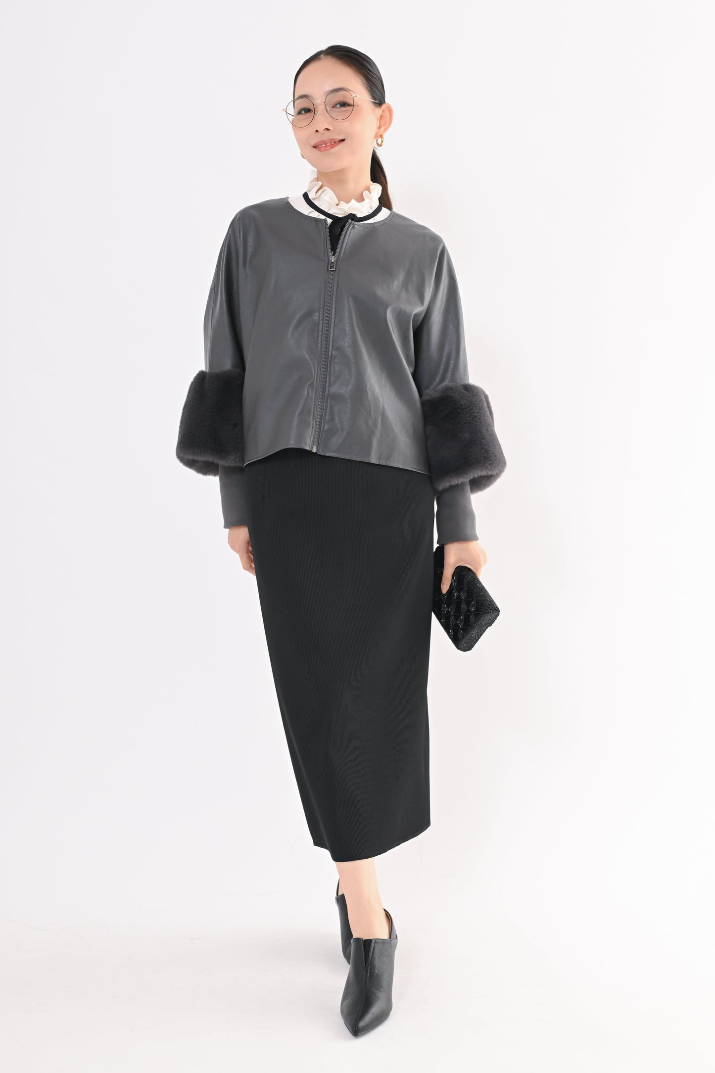 ［ＮＥＷ］フェイクレザーファースリーブジャケット