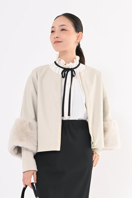 ［ＮＥＷ］フェイクレザーファースリーブジャケット