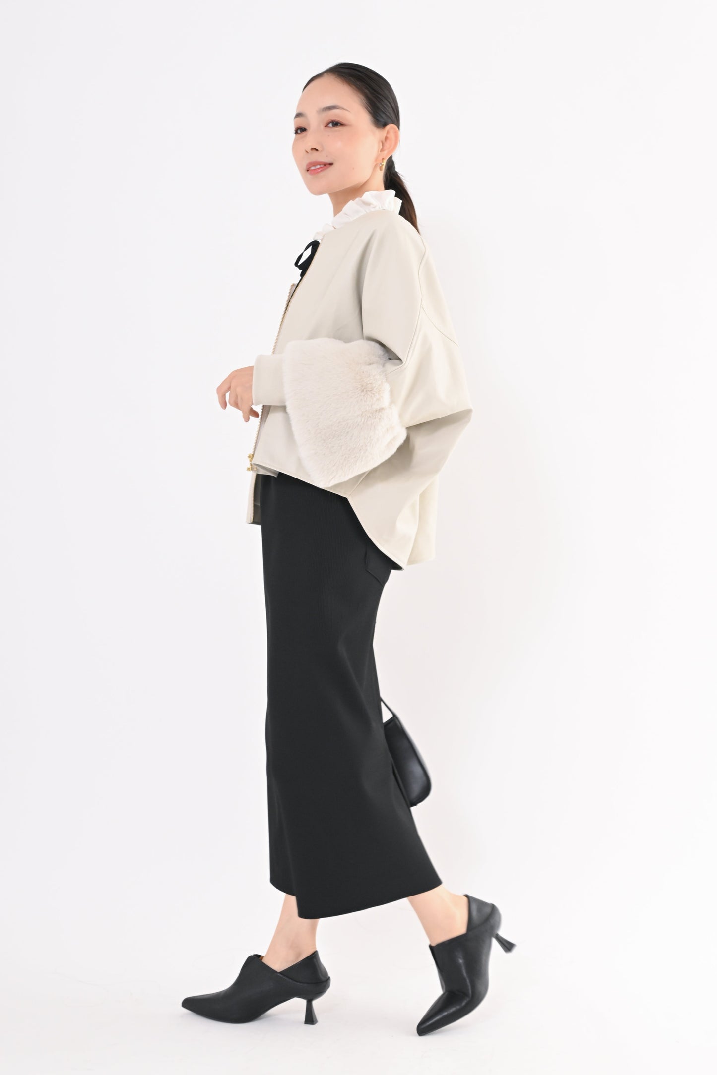 ［ＮＥＷ］フェイクレザーファースリーブジャケット