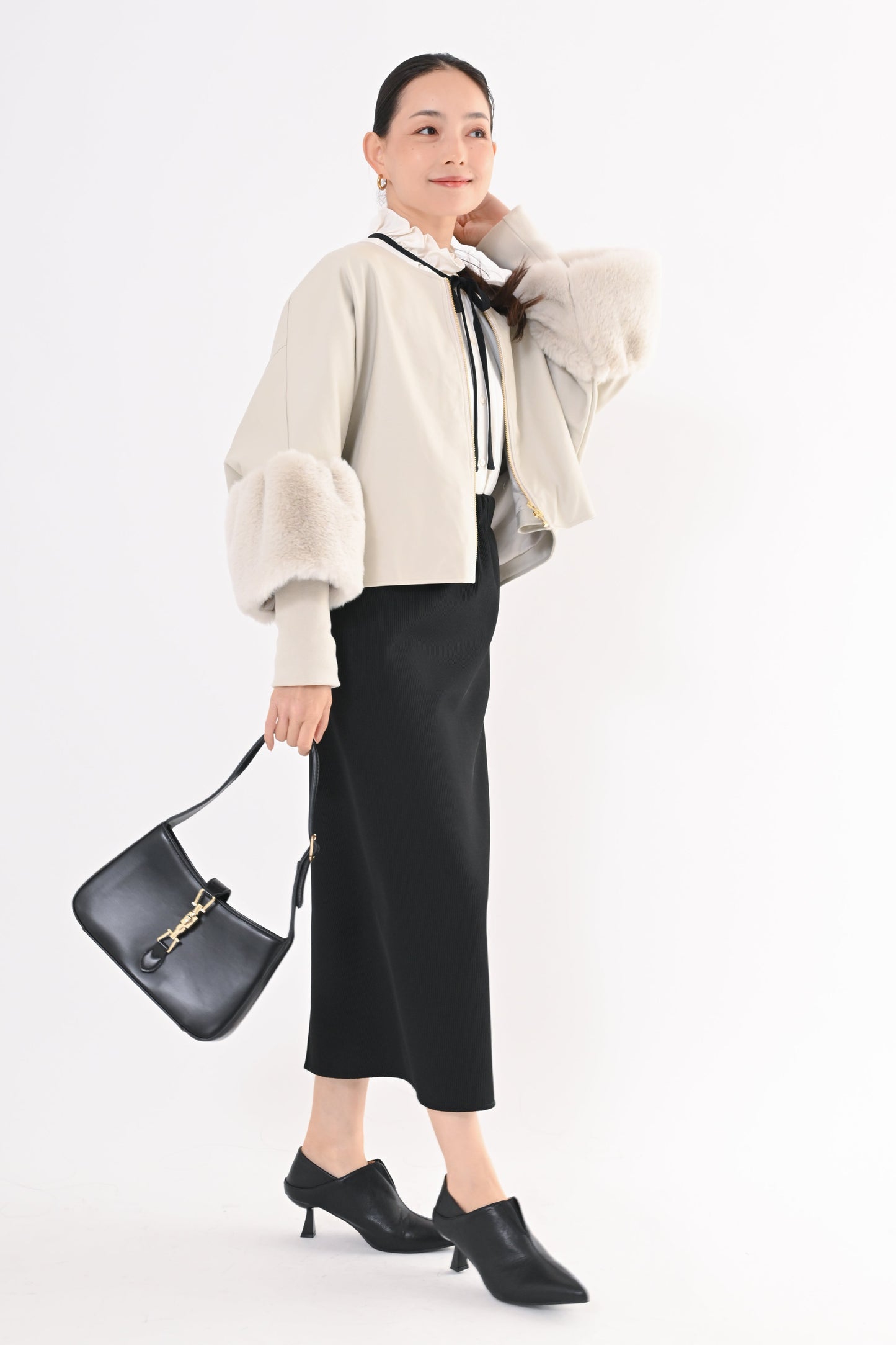［ＮＥＷ］フェイクレザーファースリーブジャケット