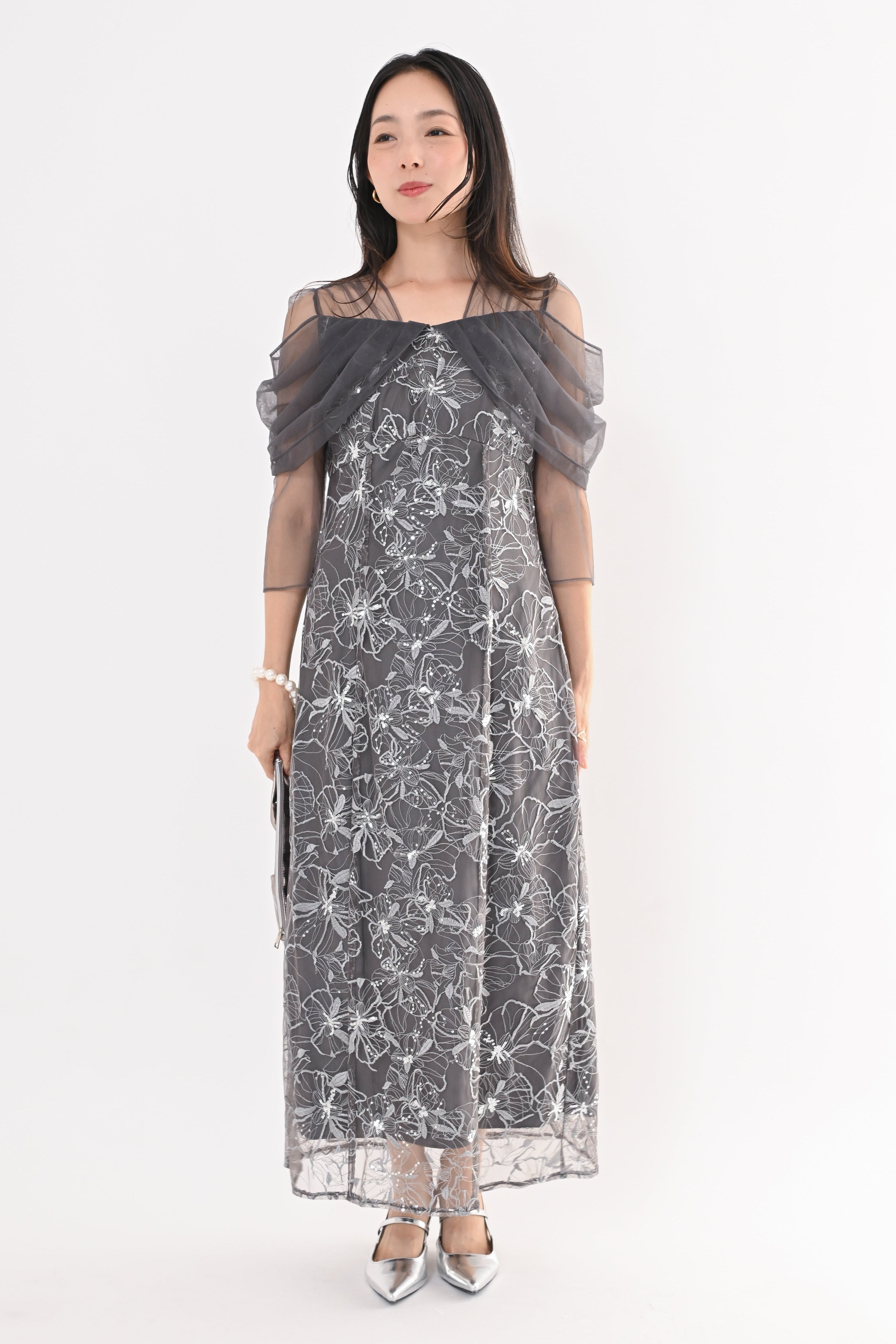 り*ん様 スパンコールワンピースとチュールジレ(エルサver.) 当日発送】フラワースパンコールシアーフリルIラインワンピースドレス