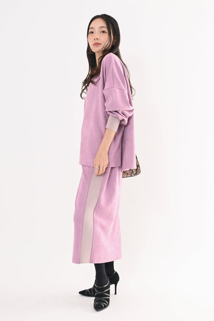 スエード×リブワイドプルオーバー