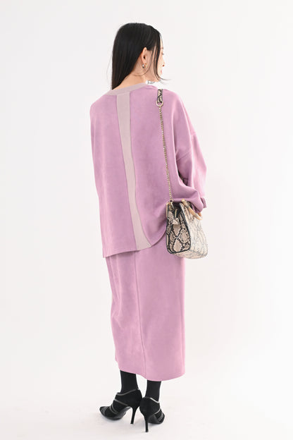 スエード×リブワイドプルオーバー