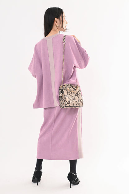 スエード×リブワイドプルオーバー