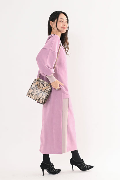 スエード×リブワイドプルオーバー