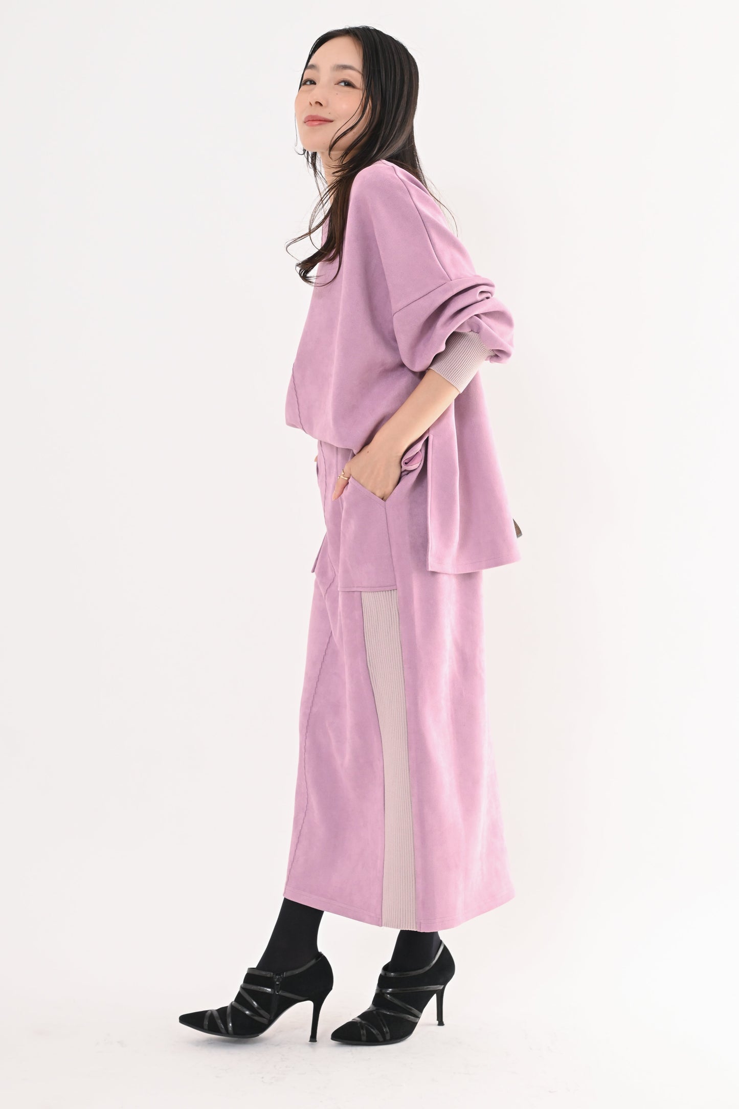 スエード×リブワークスカート