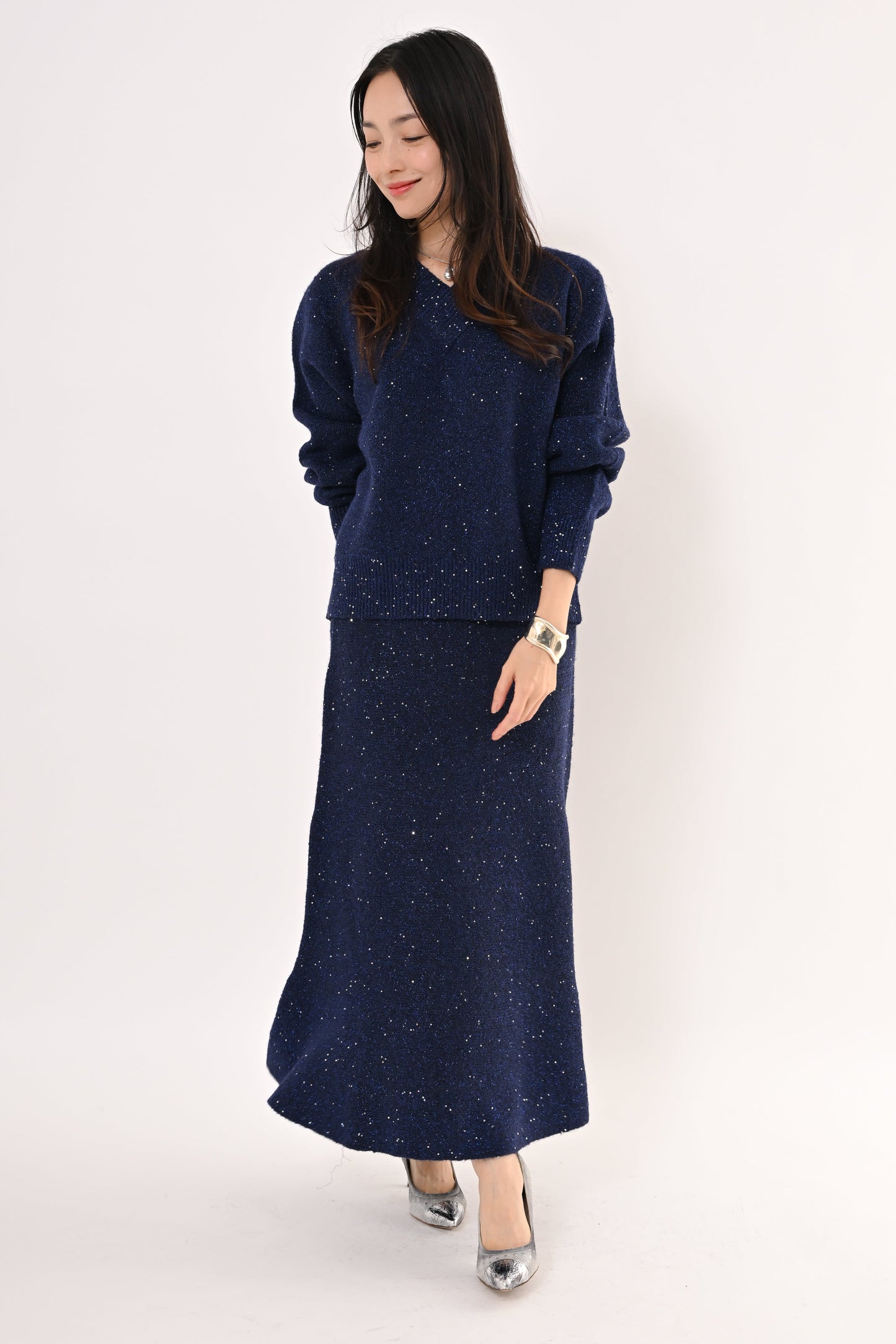 ＜20%OFF＞スパンコールニットスカート