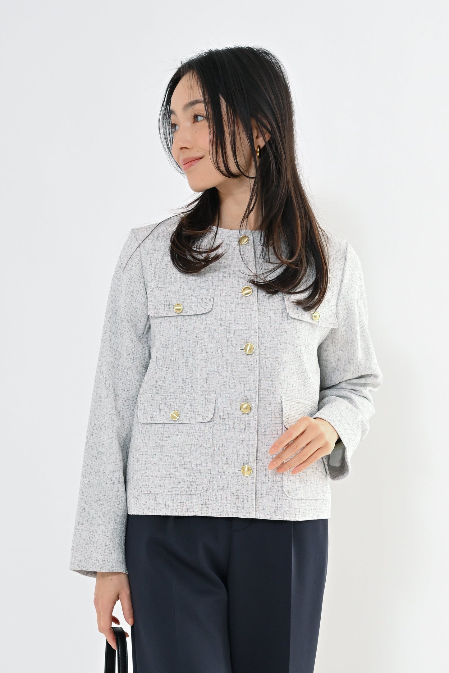 [予約] MIXツィードノーカラージャケット