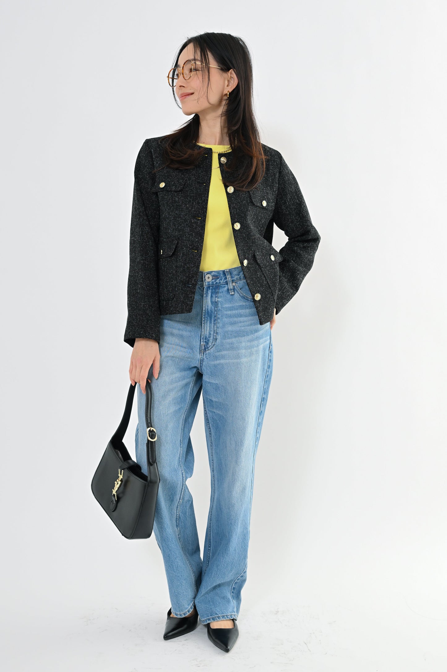 MIXツィードノーカラージャケット