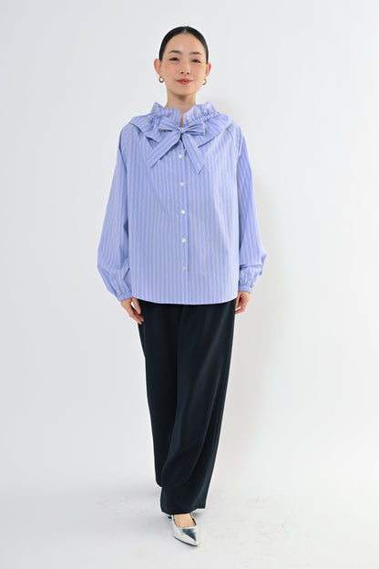 [予約] フリルカラーブラウス（ストライプ）