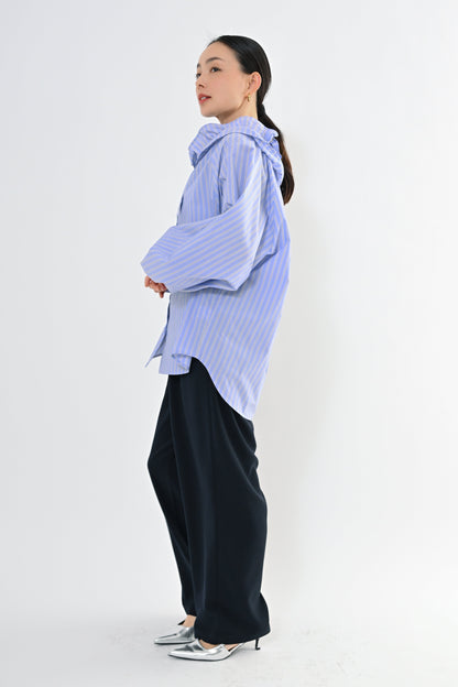 [予約] フリルカラーブラウス（ストライプ）