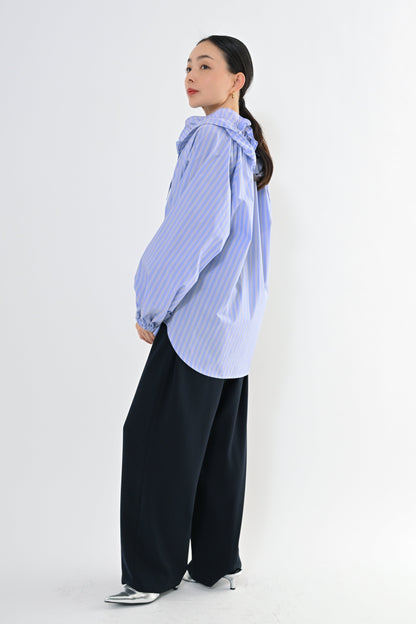 [予約] フリルカラーブラウス（ストライプ）