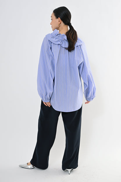 [予約] フリルカラーブラウス（ストライプ）