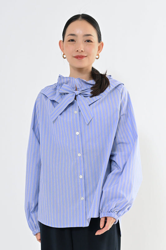 [予約] フリルカラーブラウス（ストライプ）