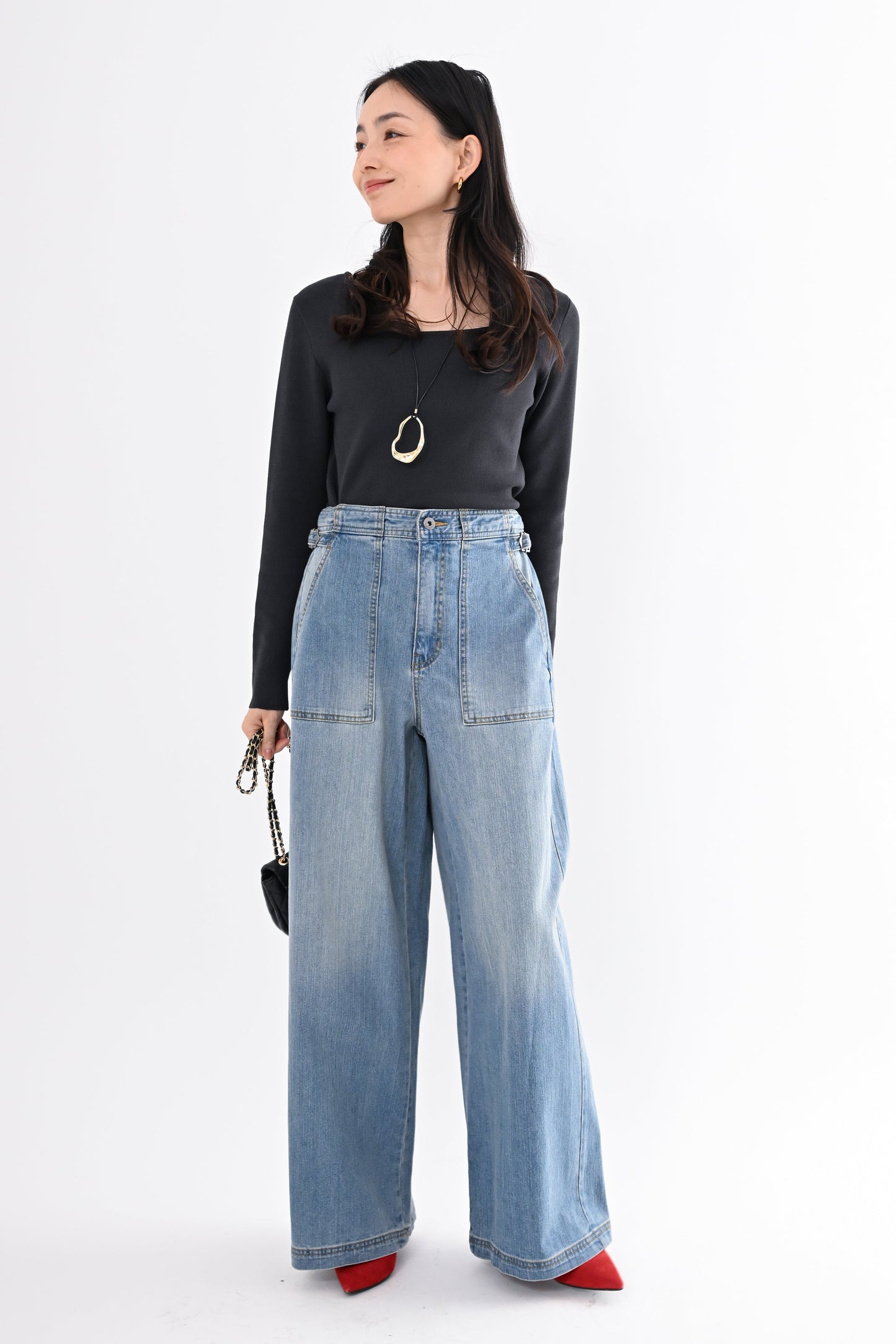 UVカットデニムワイドパンツ