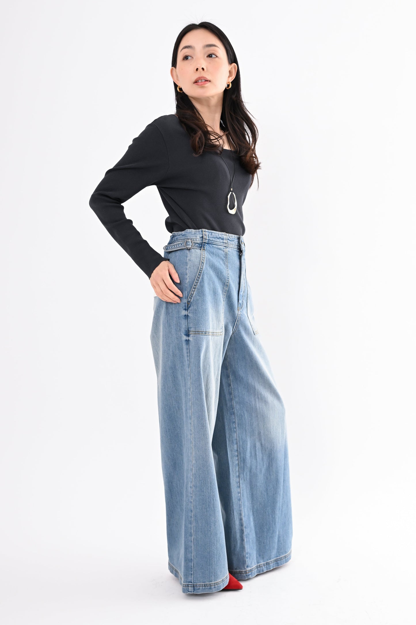 UVカットデニムワイドパンツ