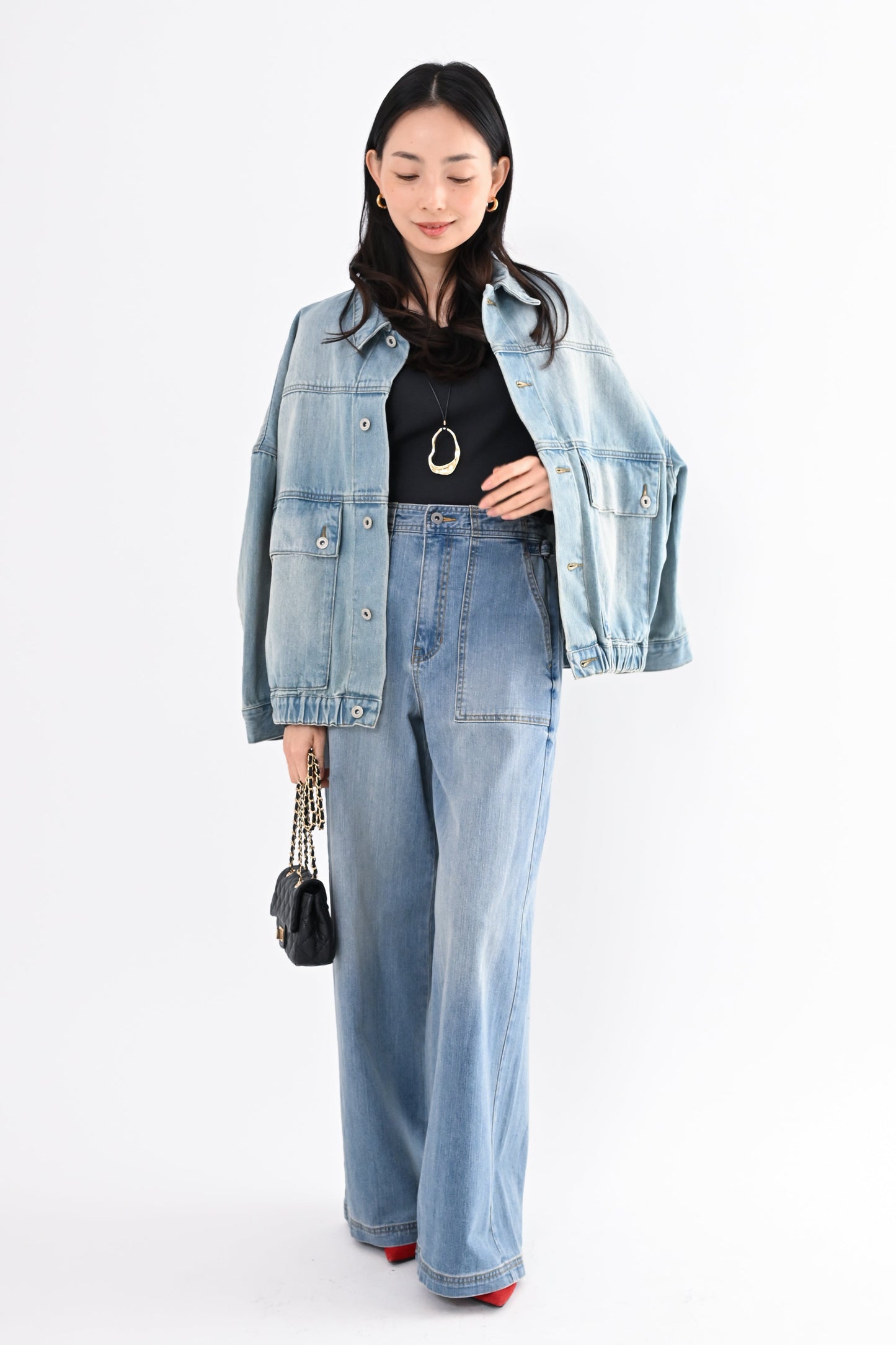 UVカットデニムワイドパンツ