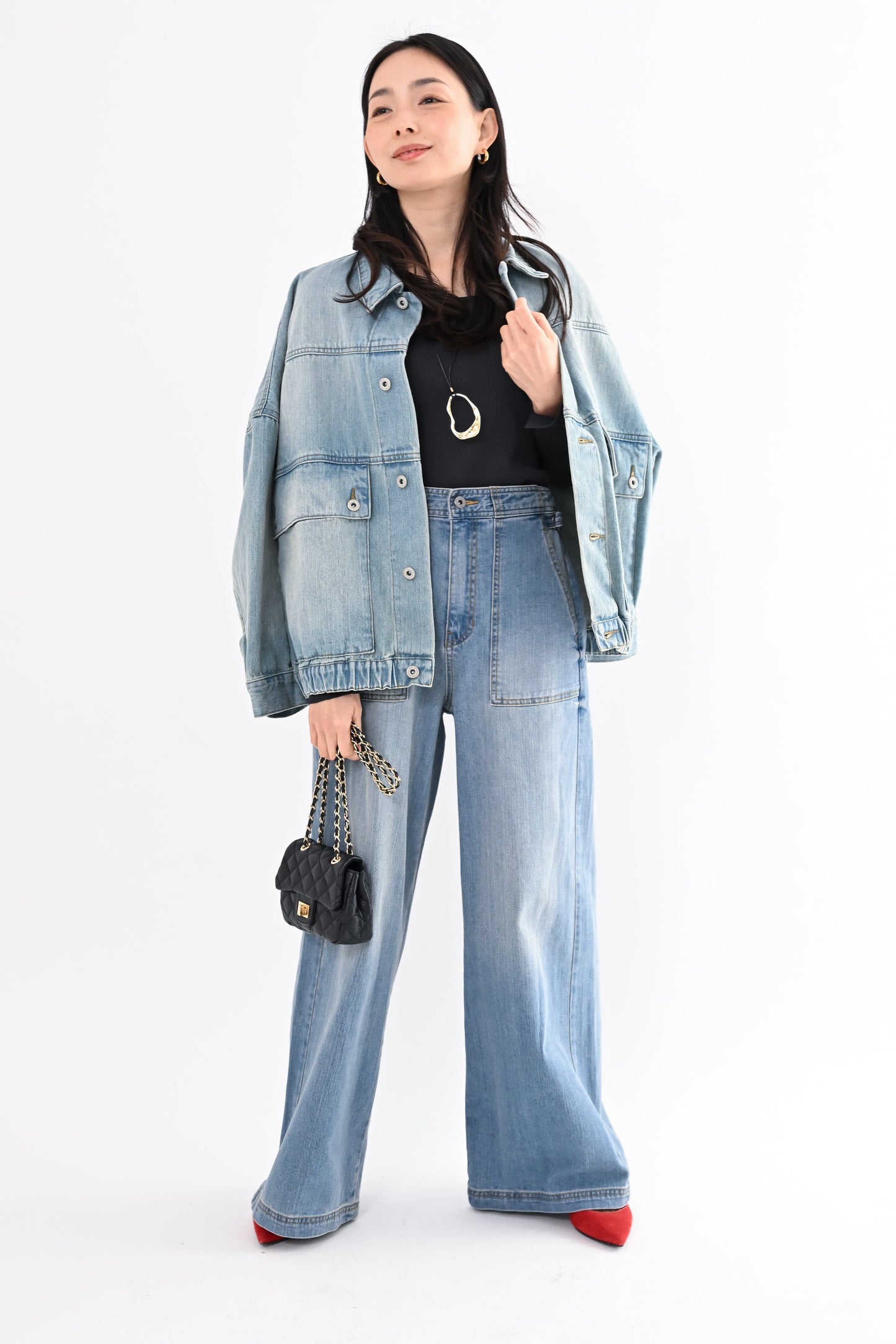 UVカットデニムワイドパンツ