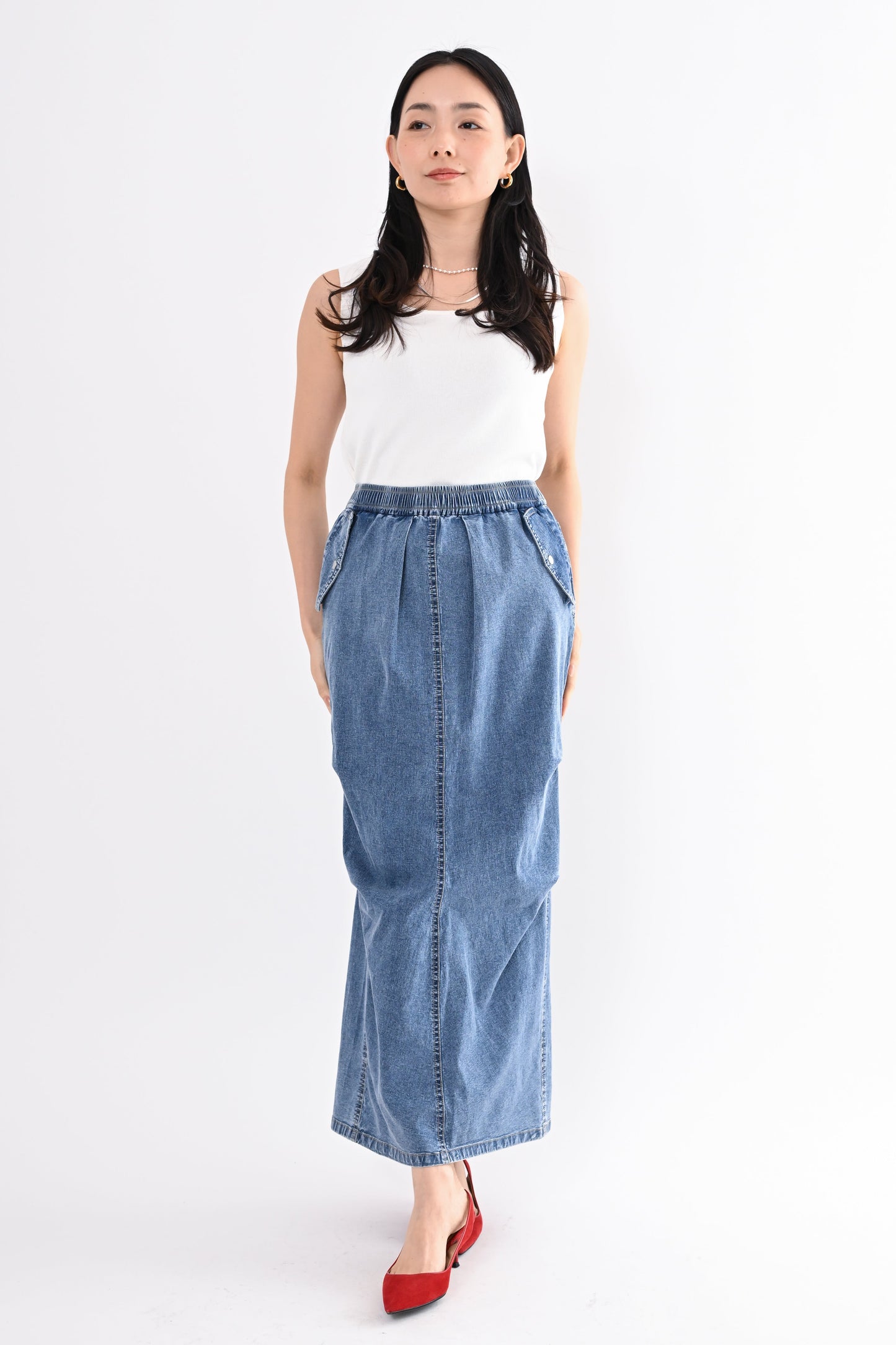 〈20%OFF〉フラップポケデニムスカート