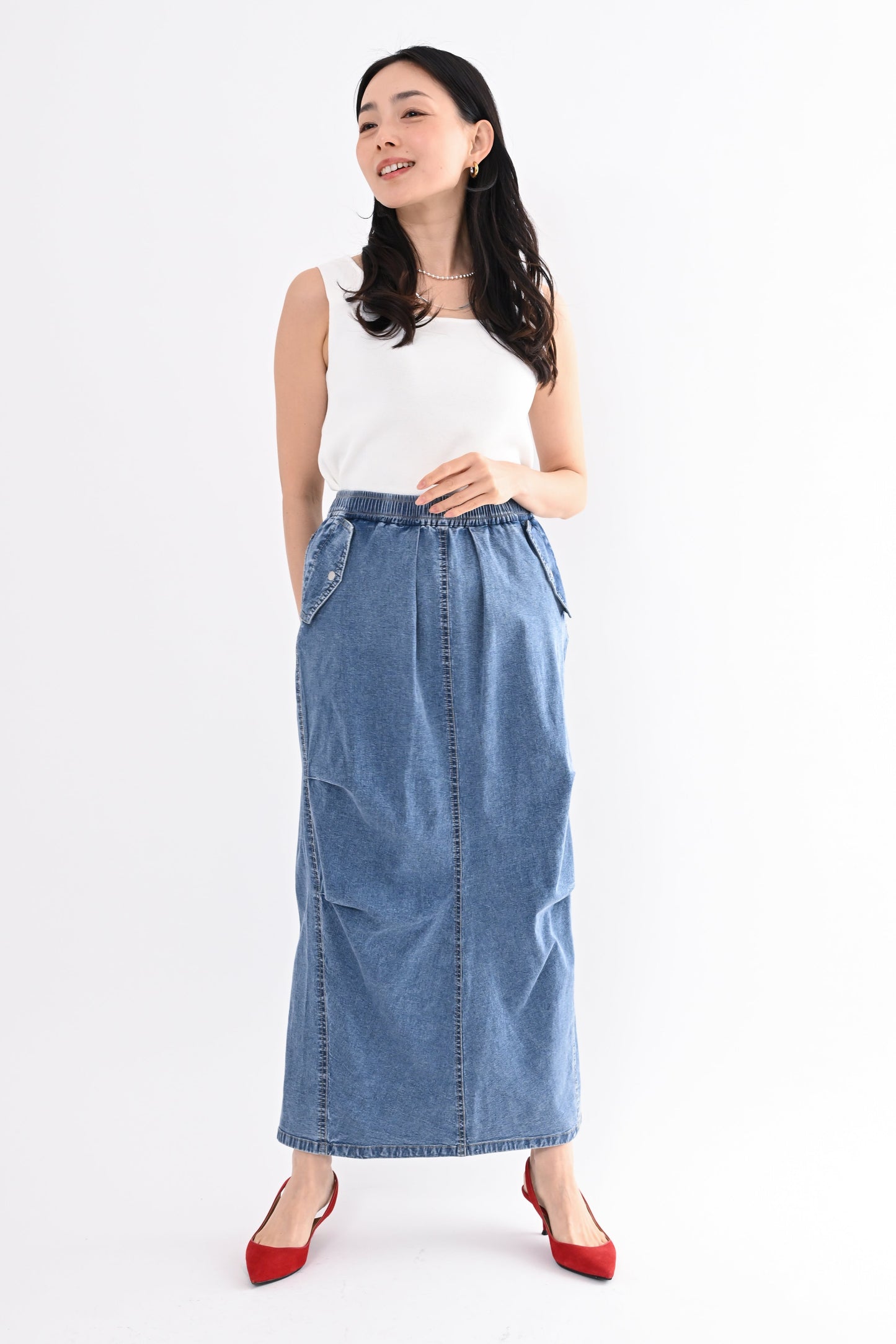 〈20%OFF〉フラップポケデニムスカート