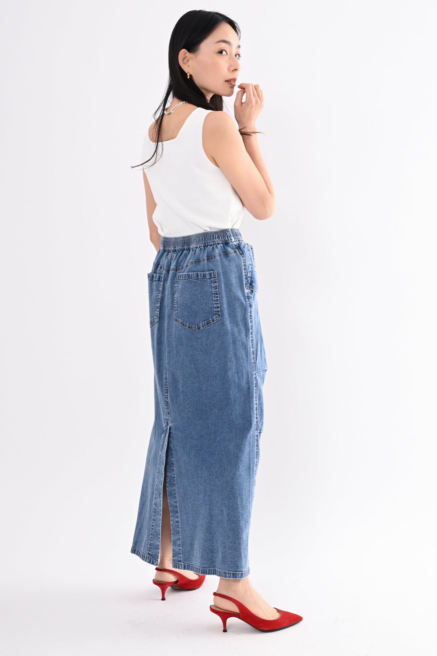 〈20%OFF〉フラップポケデニムスカート