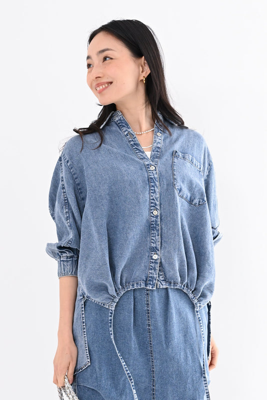 テンセルデニム裾ドロストシャツ