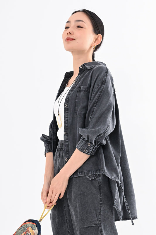 テンセルデニム裾ドロストシャツ